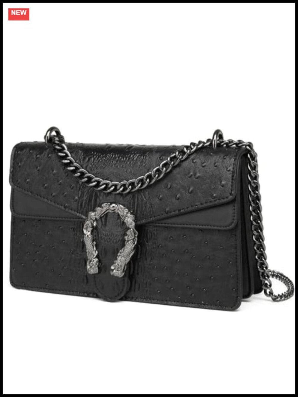 Faux Leather Snake Print Crossbody Clutch with Chain Strap